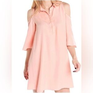 DO+BE Women’s Cold Shoulder Mini Shirt Dress / Sunset Coral / Size L / Brand NWT